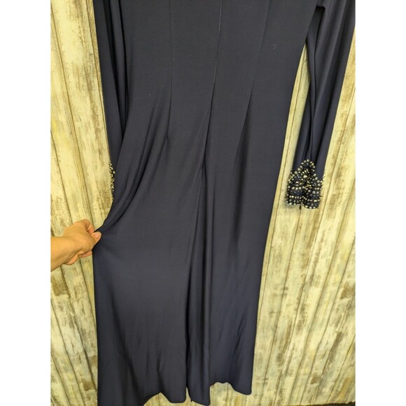 Vince Camuto Long Sleeve Gown Maxi Dress Elegant Navy Embellished Ruched Waist 4 - Picture 8 of 14
